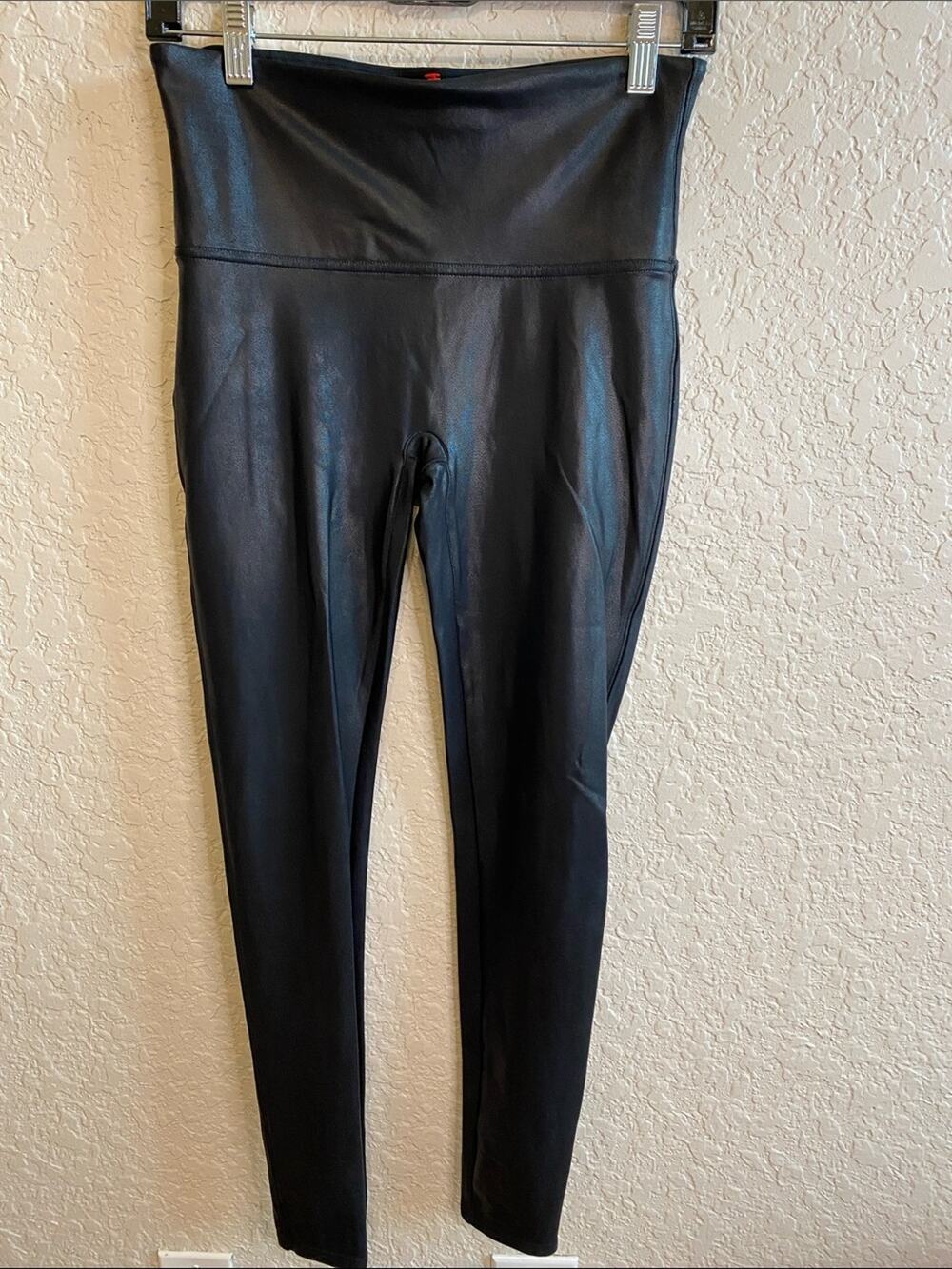 SPANX Black Faux Leather Leggings Size Large - 27” inseam